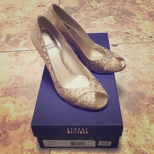 Stuart Weitzman Hotspots Gold Shimmer Satin Heels