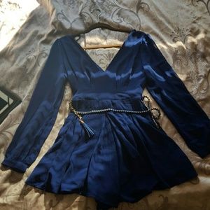 Blue sexy mini skirt dress .