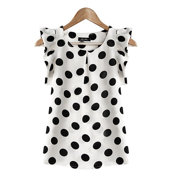 White Chiffon Polka Dot Printed Top - Picture 2 of 4