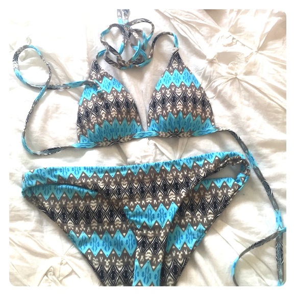 Frankie's Bikinis blue ikat Swimsuit XS/S
