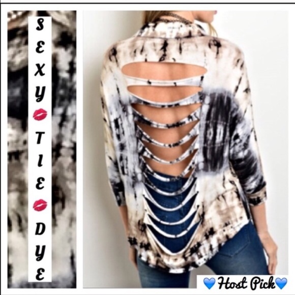 SOLD Tie Dye Hi Low Shredded Button Up Top Small - Picture 2 of 3