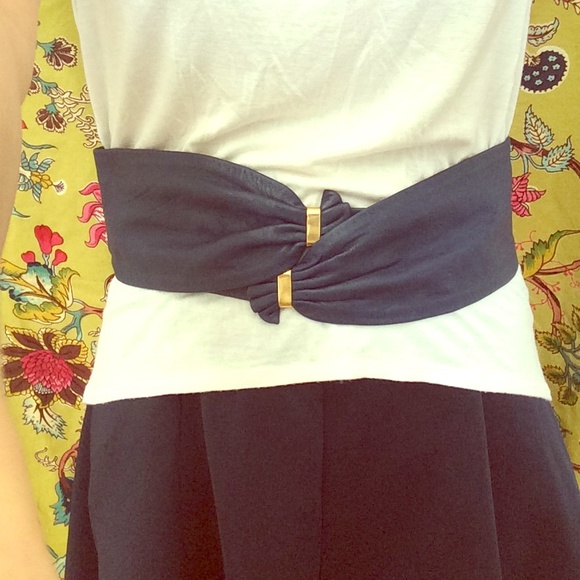 Darling Navy Blue Suede/Leather Belt w Gold Accent