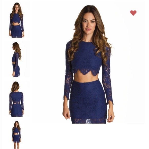 Navy Lace Crop Top with a Side Zip