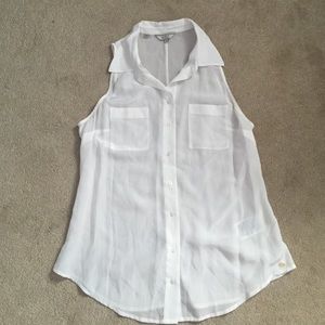 Guess Sheer Sleeveless Button Down Shirt