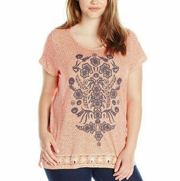 NWT! Lucky Brand Paisley Ditsy Tee Boho XL