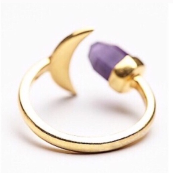 Amethyst Crescent Moon open Ring - Picture 3 of 4