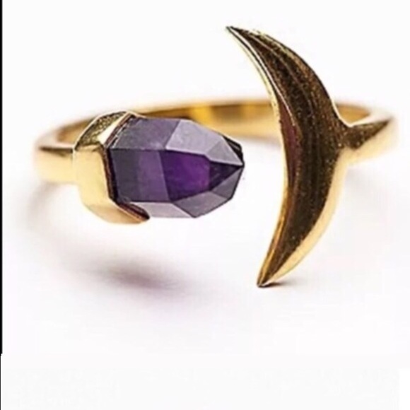 Amethyst Crescent Moon open Ring - Picture 2 of 4