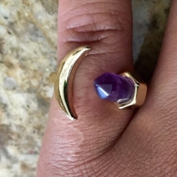 Amethyst Crescent Moon open Ring - Picture 4 of 4