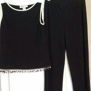 RONNIE NICOLE BLACK PANTSUIT WITH BEADING SZ10