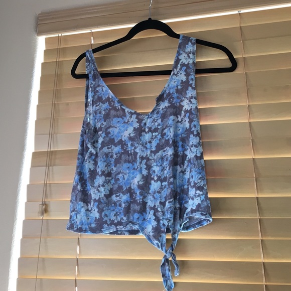 Blue floral crop top with a tie