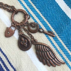 Long copper charm necklace