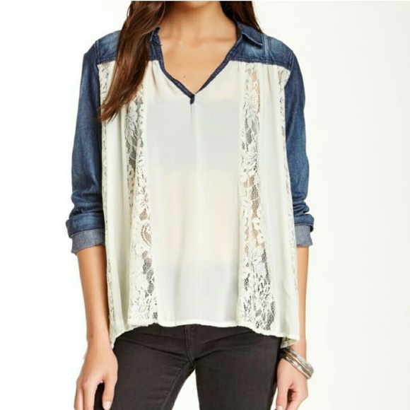 Free People Tops - Free People denim lace blouse