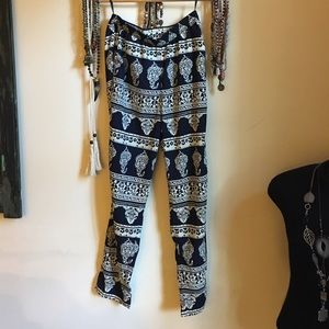 Boho palazzo navy and white Aladdin pants.