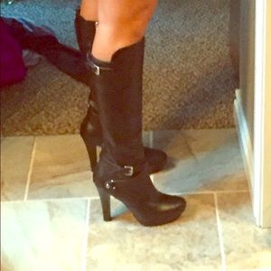 Black knee high platform boots