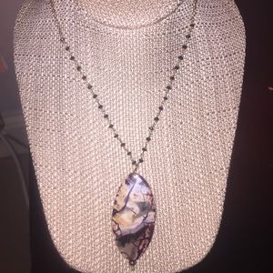 Midlength Gold Stone Chain Necklace Stone Pendent