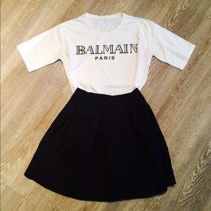 2 Items: Fashion Balmain Tee w/ Textured Skirt