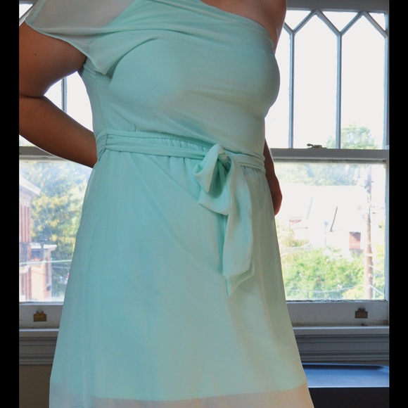 One shoulder aqua dress