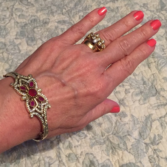Silver Ruby and White Topaz 16ct Bracelet - Etsy ❤️RUBY & WHITE TOPAZ•925K STERLING BRACELET❤️