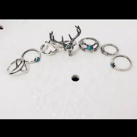 Set of 7 rings boho bohemian stone - Picture 2 of 2