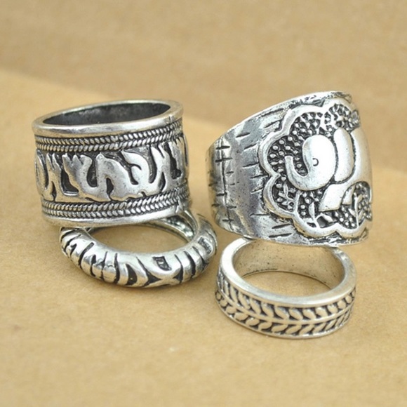 Set of 4 rings boho bohemian silver - Picture 3 of 3