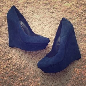 Blue suede wedges