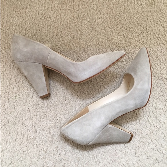 Zara Grey Suede Pump with Block Heel