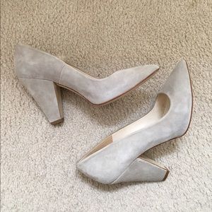Zara Grey Suede Pump with Block Heel