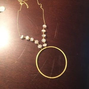 Large Circle Midlength Gold Chain Stone Necklace