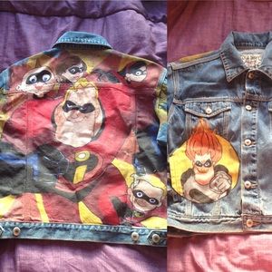A custom hand painted jean jacket
