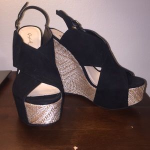 Wedge Sandals Black Criss Cross Platform Sexy
