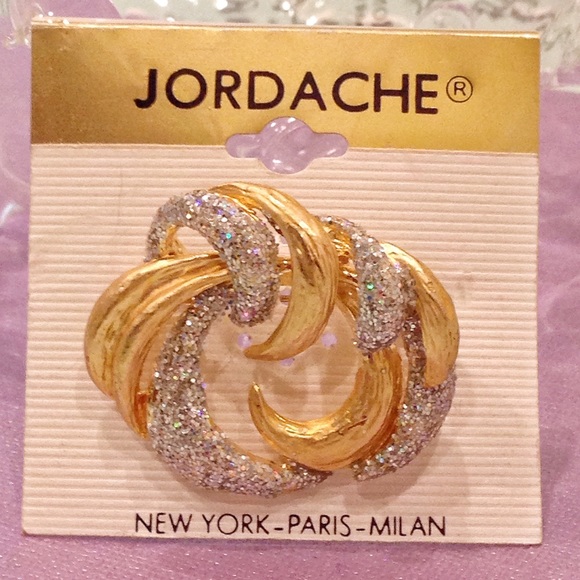 Vintage 1980's Jordache Gold and Rhinestone Pin - Picture 2 of 3