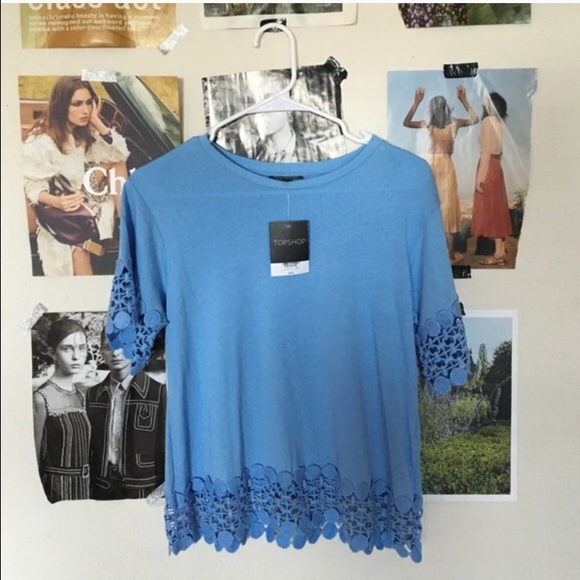 top shop crotchet blue top