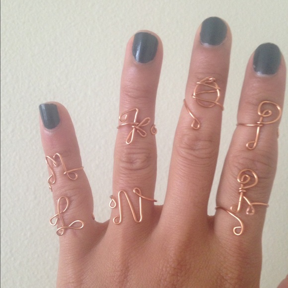 HANDMADE INITIAL KNUCKLE RINGS: GOLD/SILVER/COPPER - Picture 2 of 3