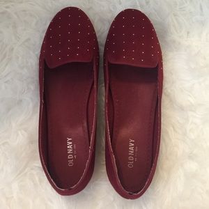 Red Women's Loafers With Gold Detail