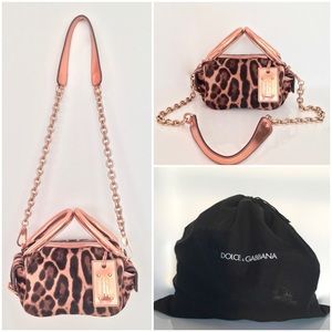 🔥 DOLCE & GABBANA VINTAGE 2000S LEATHER FUR TIGER PRINT ROSE GOLD CROSSBODY