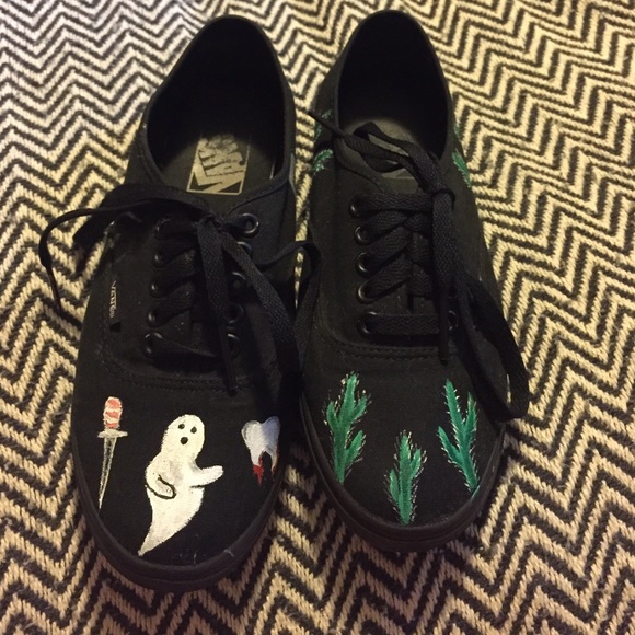 Worn hand painted lo pro authentic vans - Picture 1 of 4