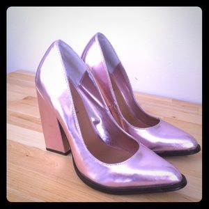 Nasty Gal Shoe Cult Metallic Pink Block Heel Pumps
