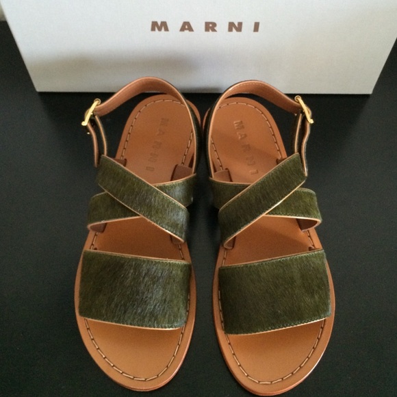 NIB Marni green calf hair slides sandals size 36 - Picture 2 of 4