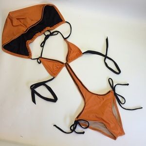 Orange and black hooded swimsuit one piece