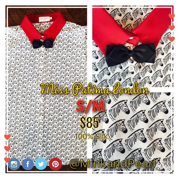 Miss Patima London Zebra Head Bow Tie Blouse