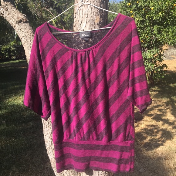 Black and pink striped lace blouse