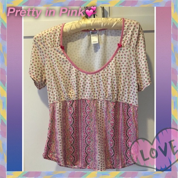 💞Pink DKNY Floral Paisley Mixed Print M Blouse💞
