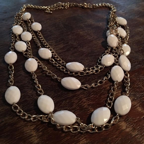 White bead layered necklace