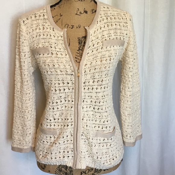 Ann Taylor Sweaters - Ann Taylor Open Weave Zip Cardigan