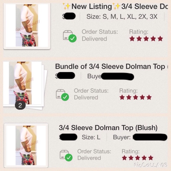 3/4 Sleeve Dolman Top (Blush) - Picture 4 of 4