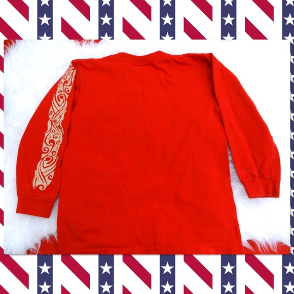 Red Boys Tee Hawaiian Pattern Long Sleeves. - Picture 2 of 4