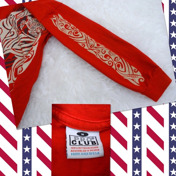 Red Boys Tee Hawaiian Pattern Long Sleeves. - Picture 4 of 4