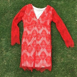 Red lace short dress