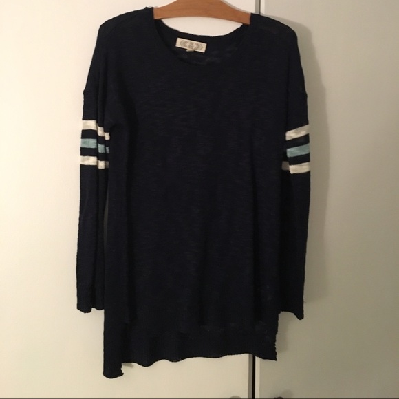 Pink Rose navy sweater with stripes