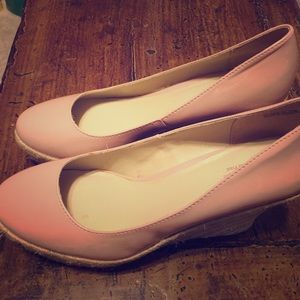 Coach and Four patent soft pink wedge espadrilles
